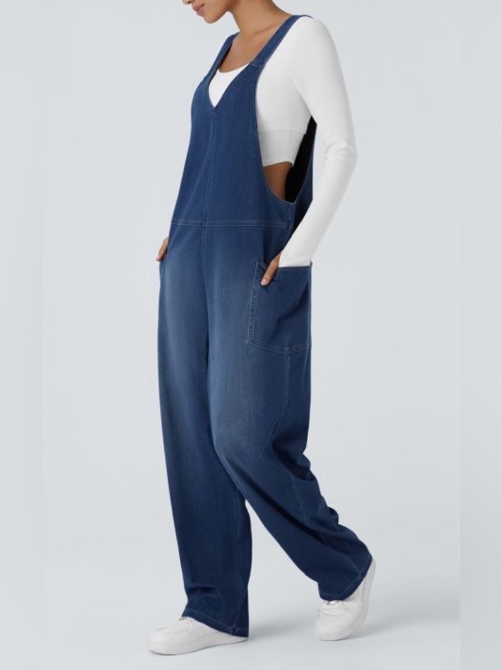 Halara Flex Denim Wide Leg Stretch Plus Overalls - Picture 6 of 13